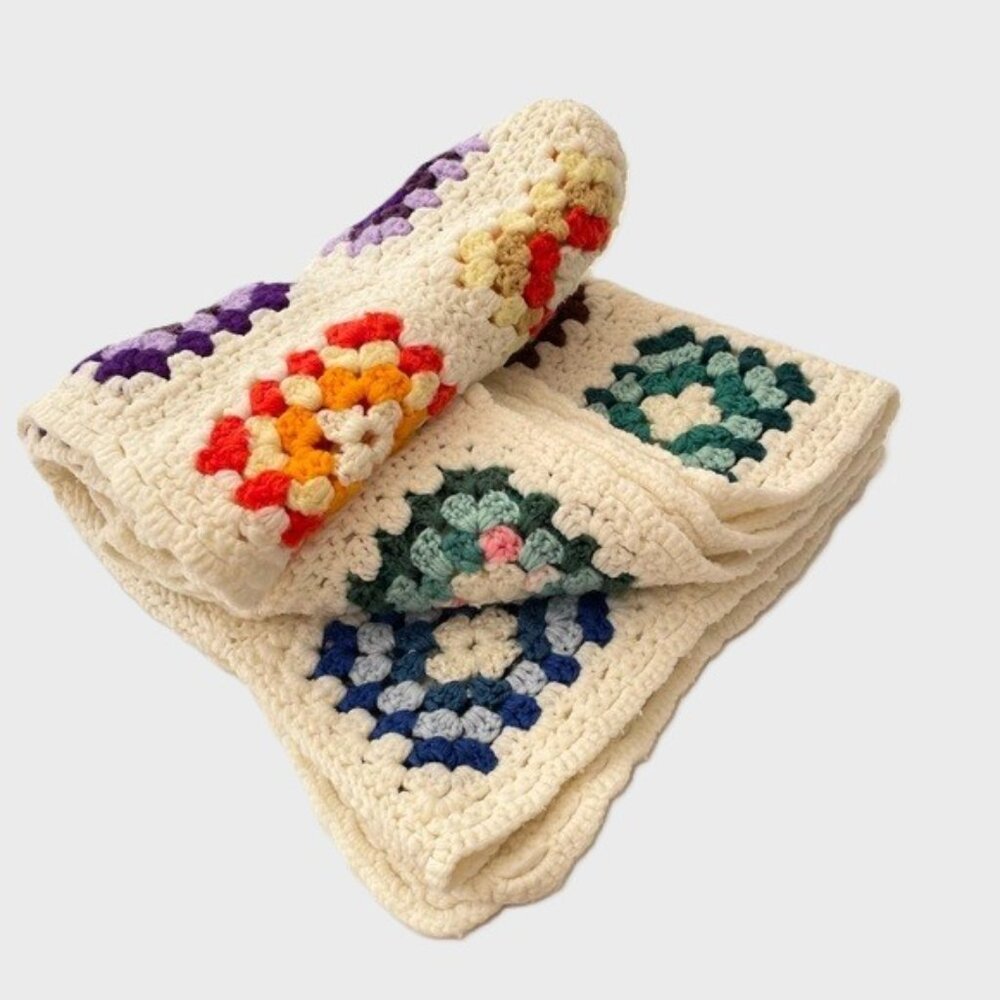 Vintage Granny Square Crochet Blanket 41" x 54"